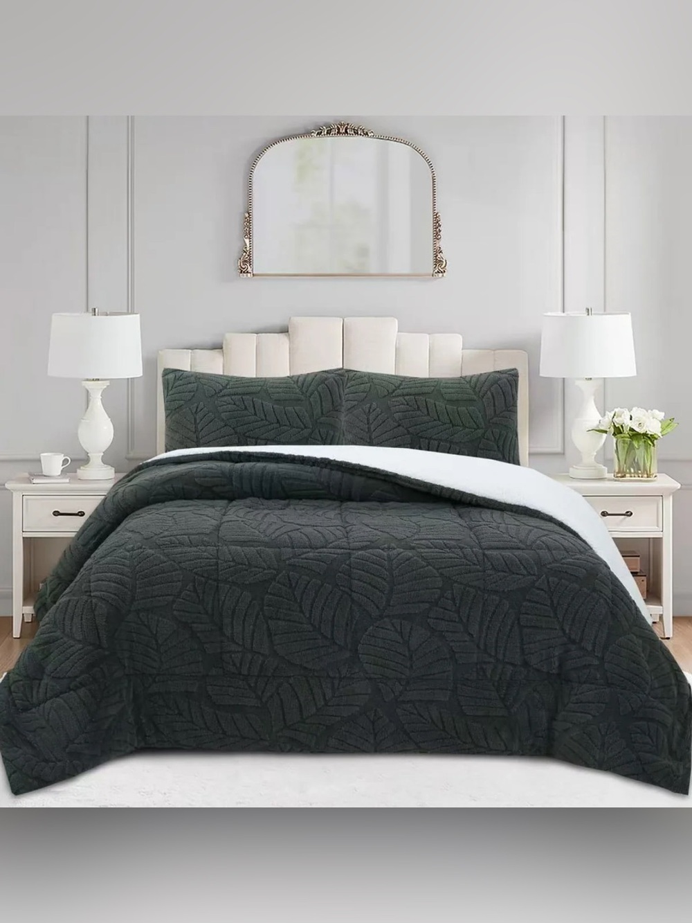 SOFT 3 PIECE LEAF PATTERN JACQUARD PLUSH COMFORTER SET